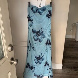 Peppermayo Light Blue Maxi Dress with Navy Floral Print
